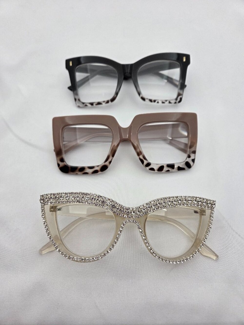 Set of 3 Vintage Style Magnifying Reading Glasses Square, Cat Eye Rhinestone